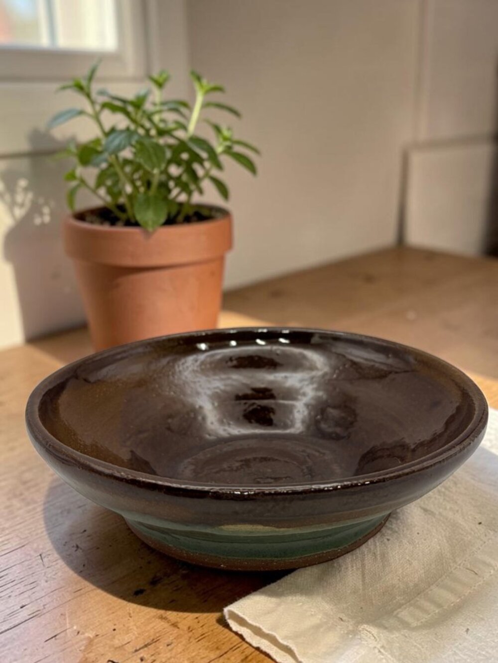 Signed L. Bouselle 1999 Studio Pottery Bowl – Handmade Brown & Green Glazed